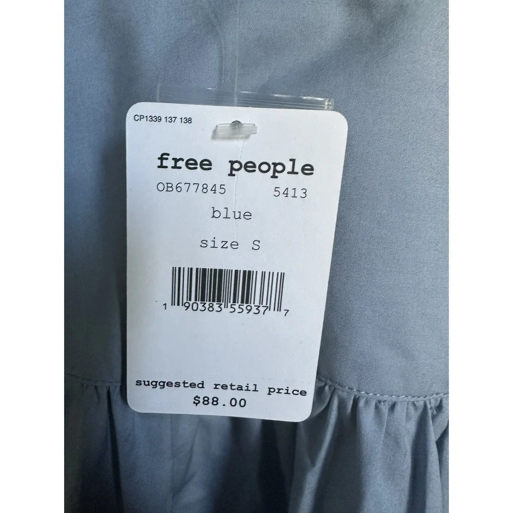 FREE PEOPLE Blue 100% Cotton Brown Eyed Girl Top Poplin Blouse Size S $88 NEW - Picture 8 of 8